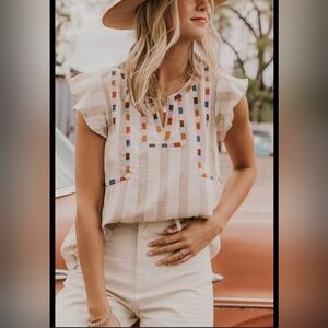 THML boho blouse large colorful geometric stripes 100% cotton